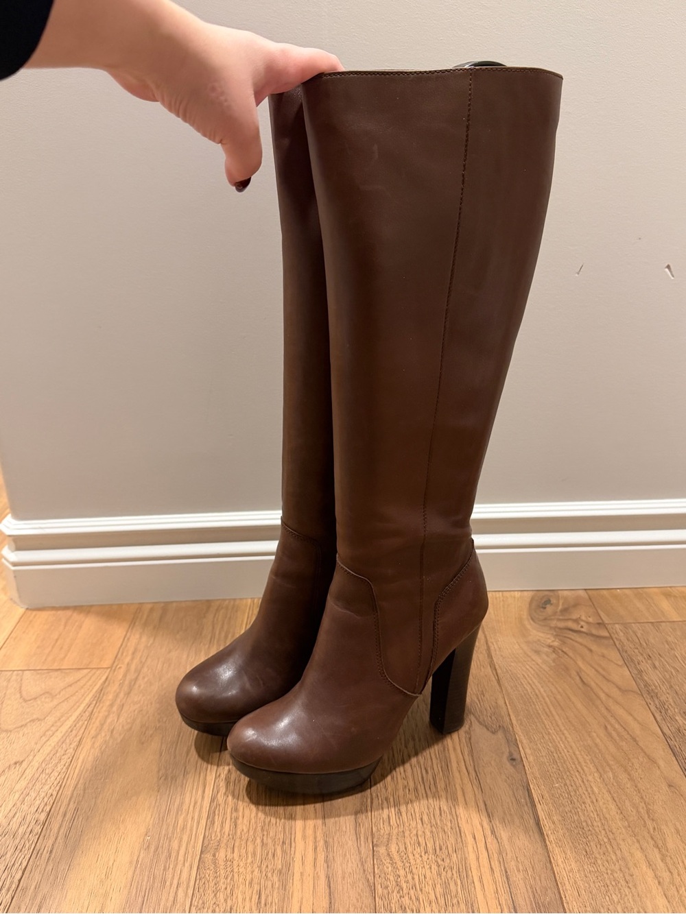 MICHAEL Michael Kors Brown Knee-High Leather Heeled Boots